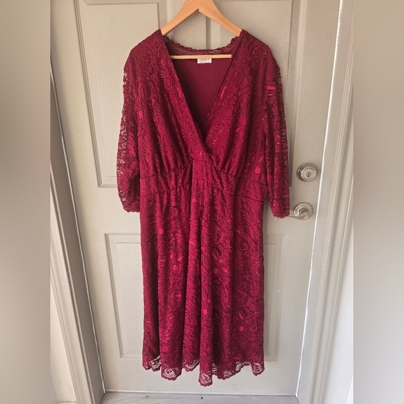 Kiyonna Women's Plus Pinot Noir Mademoiselle Lace Cocktail Dress Size 4X Red - Picture 2 of 15